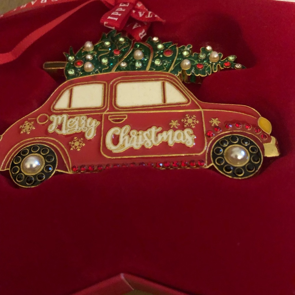 Festive Red Car Ornament with Christmas Tree
